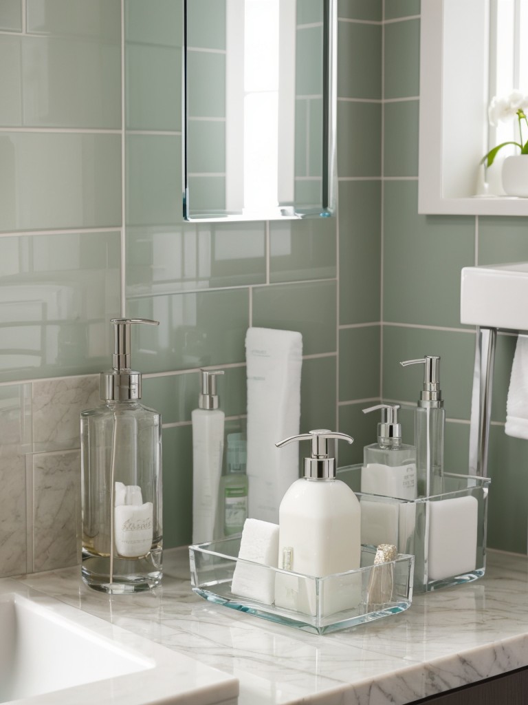 Use clear, acrylic or glass containers to organize and display toiletries, enhancing the visual appeal of the bathroom.