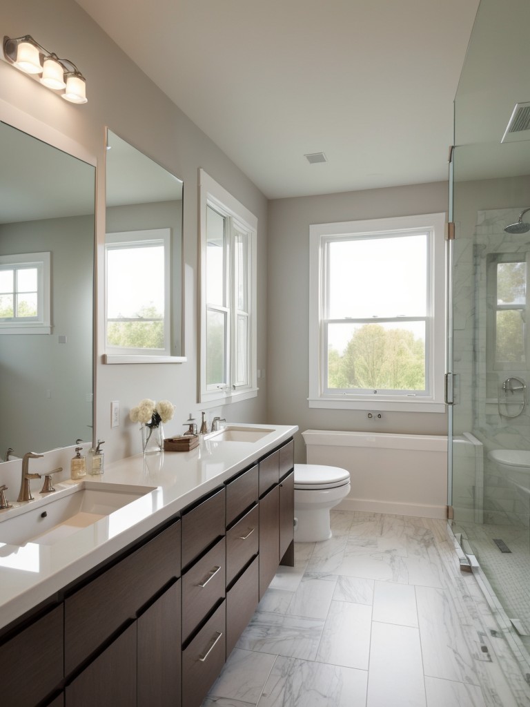 Use a large, floor-to-ceiling mirror to create the illusion of a longer and wider bathroom.