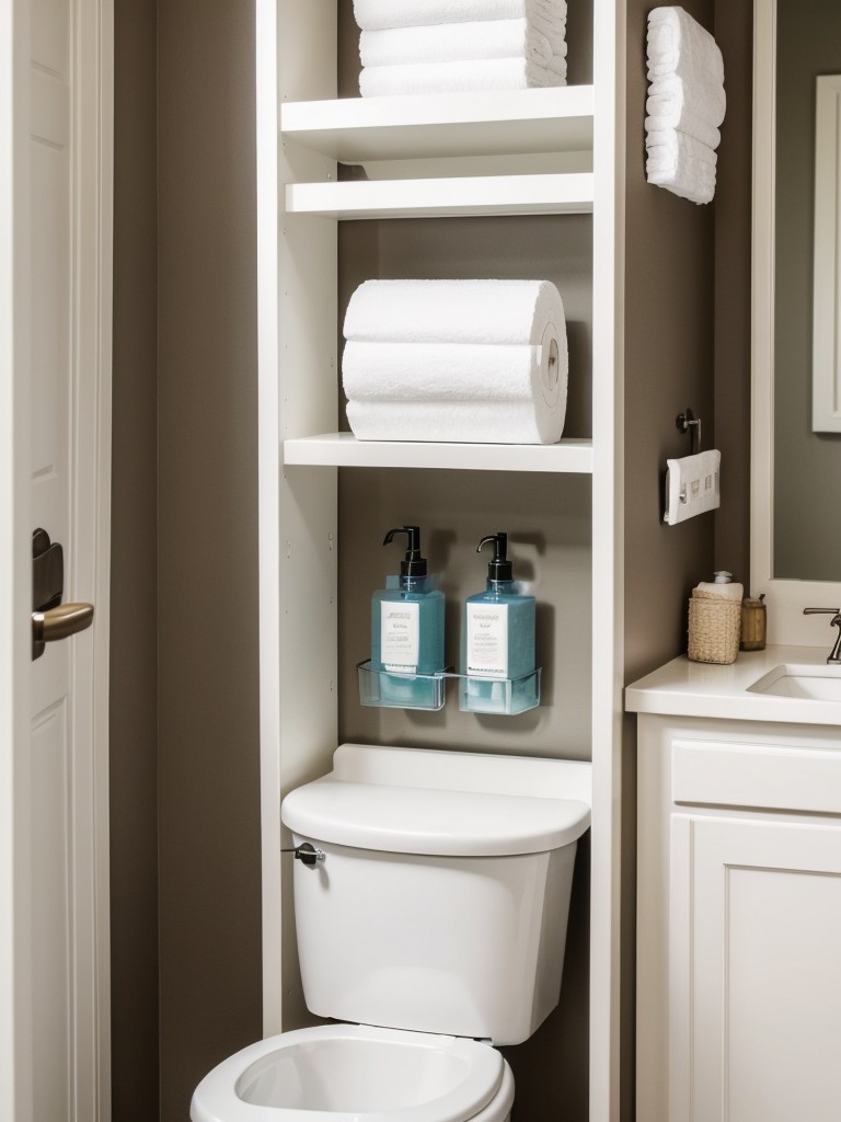 Utilize a built-in, recessed toilet paper holder to save space and keep the bathroom looking neat and tidy.