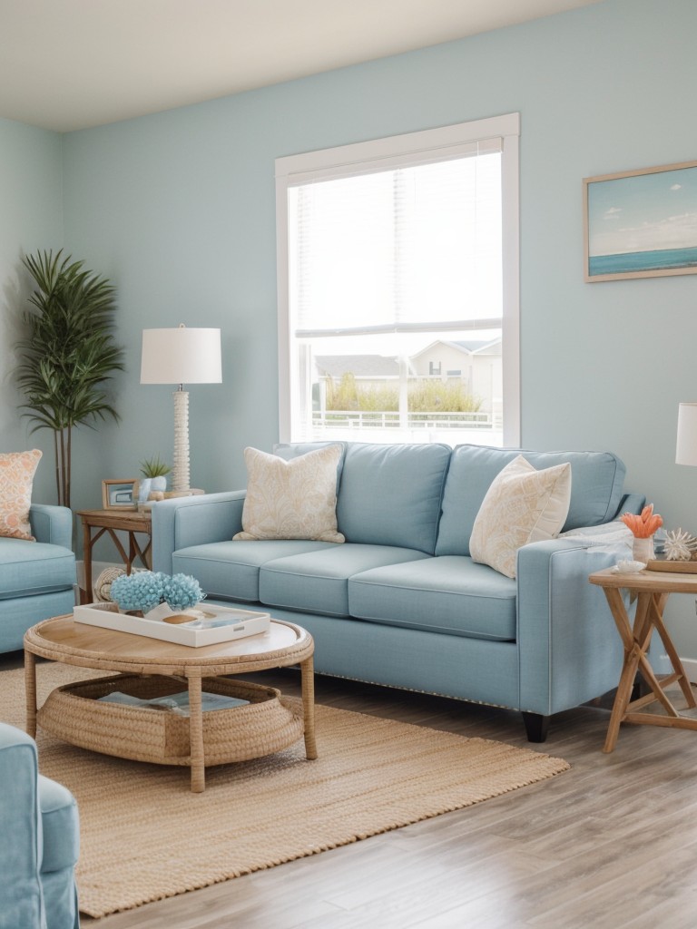 Bring the beach closer to home by incorporating a coastal-inspired color palette into your apartment design, featuring soft blues, sandy neutrals, and pops of coral.