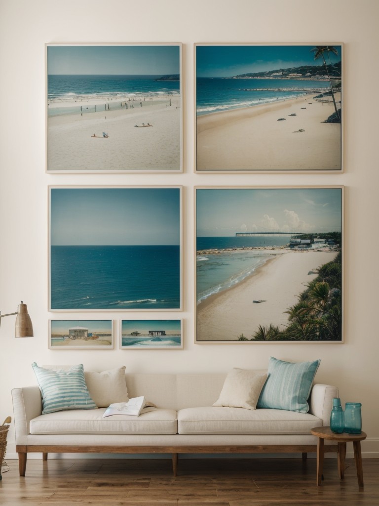 Create a beach-themed gallery wall in your apartment, using a combination of sea-inspired artwork, photographs of your favorite beach destinations, and vintage coastal postcards.