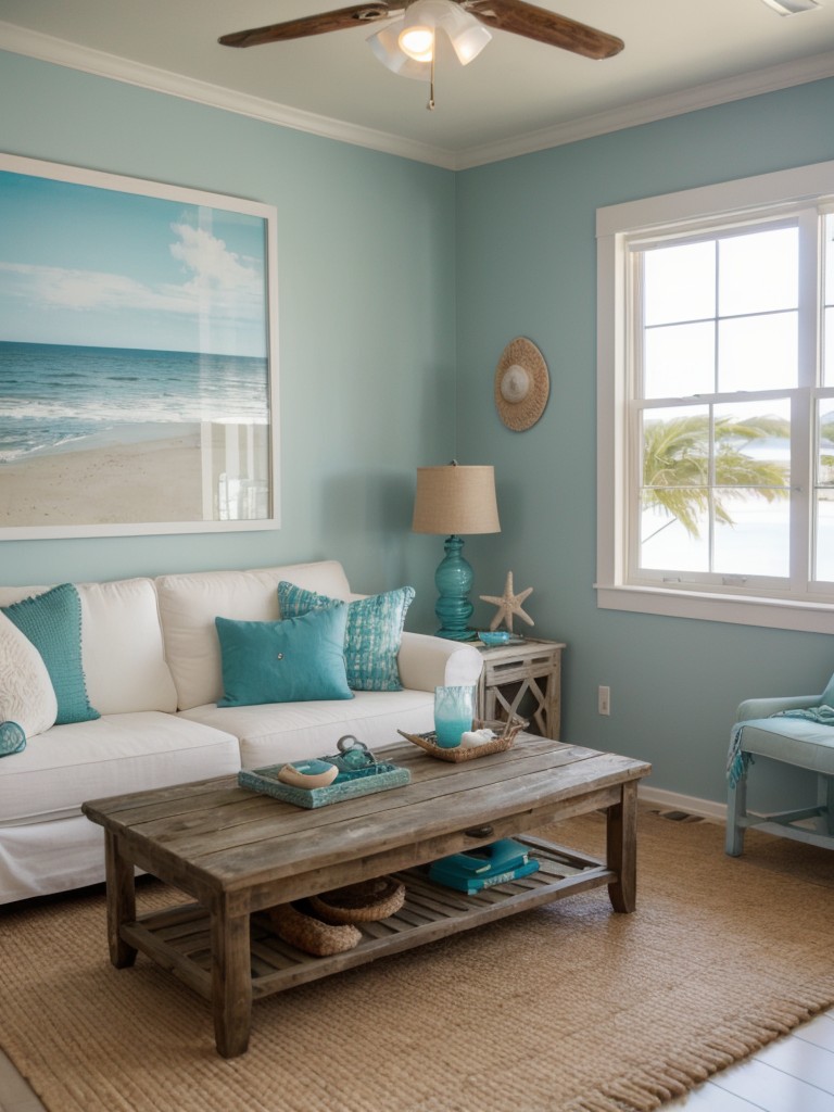 Design a beach apartment with a beachcomber theme, incorporating found treasures like sea glass, driftwood, and seashells into your decor for an authentic coastal feel.