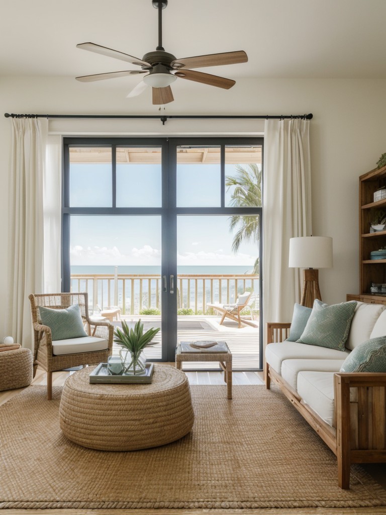 Incorporate organic elements into your beach apartment design, such as seagrass rugs, jute poufs, and natural wood furniture, to create a beachy and eco-friendly vibe.