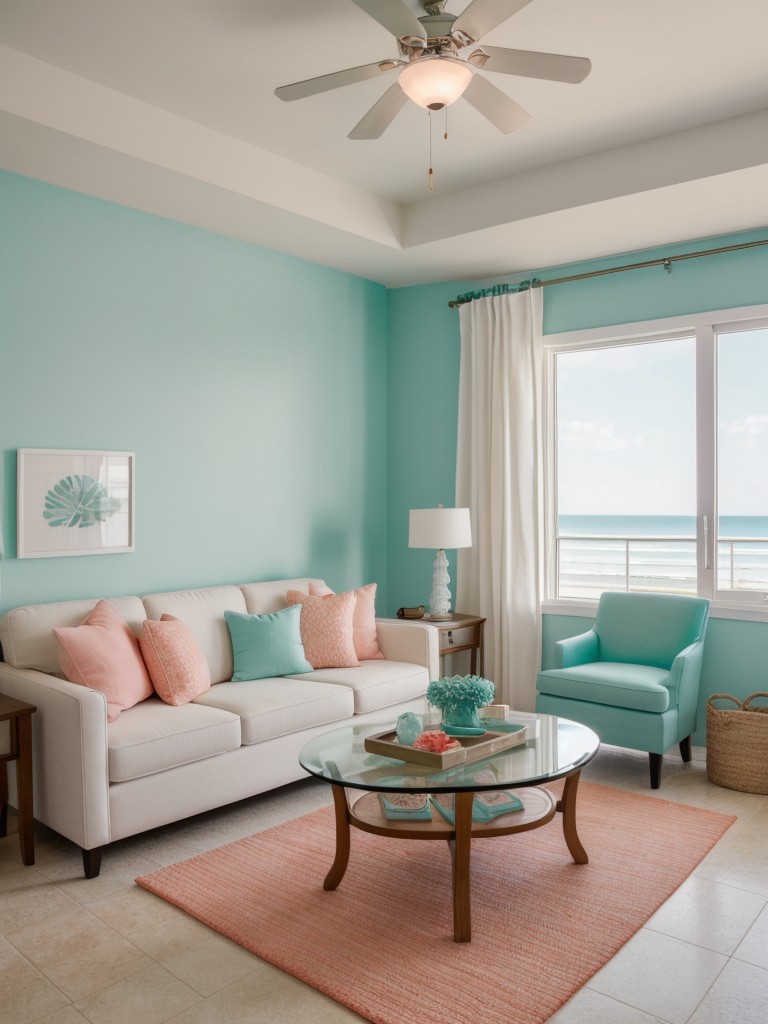 Use vibrant coastal accent colors, like coral pink or seafoam green, to add a pop of brightness to your beach apartment's design without overwhelming the space.