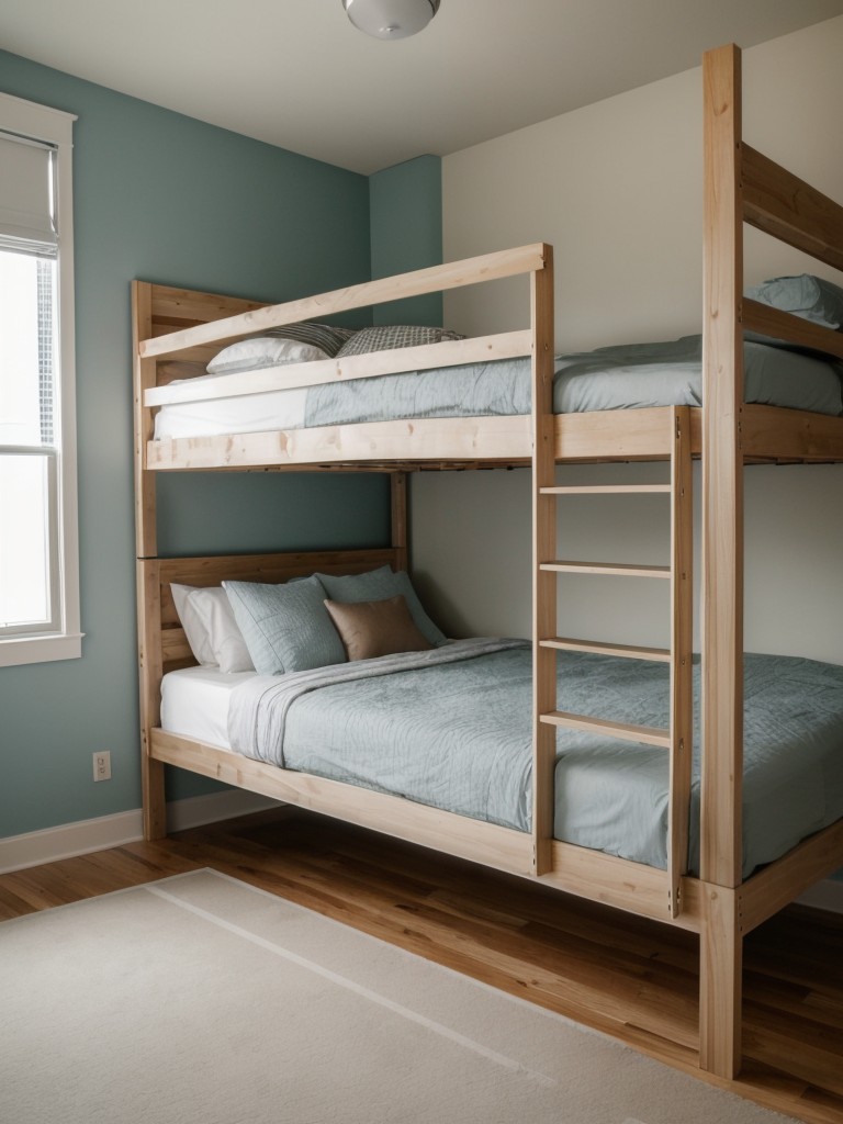 Clever bunk bed solutions for utilizing vertical space in tight studio apartment layouts.