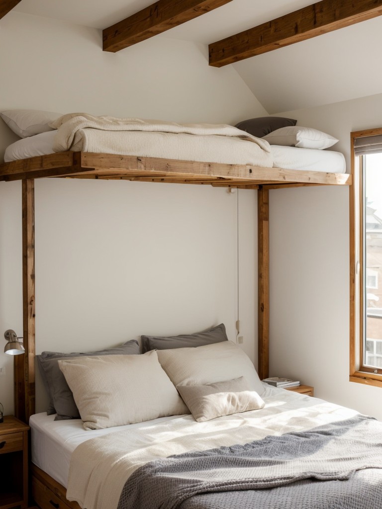 Lofted bed ideas that create a cozy sleeping area while leaving open space for a mini living room or workspace in studio apartments.
