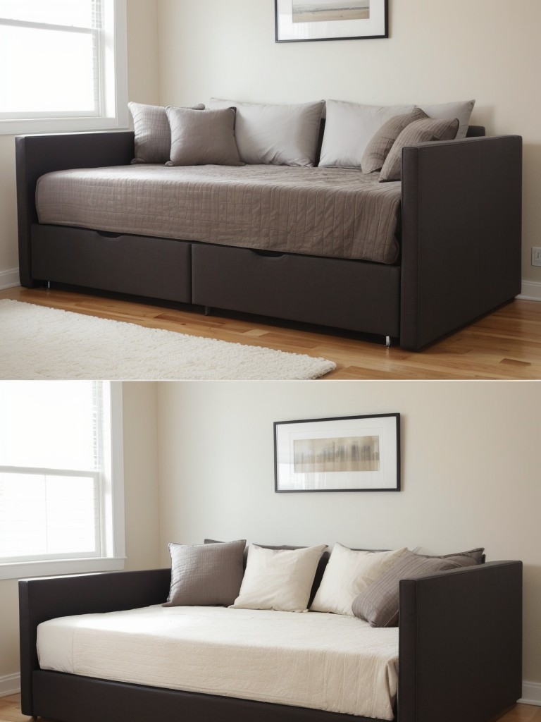 Trendy daybed designs that can easily transform from seating to sleeping areas in compact apartments.