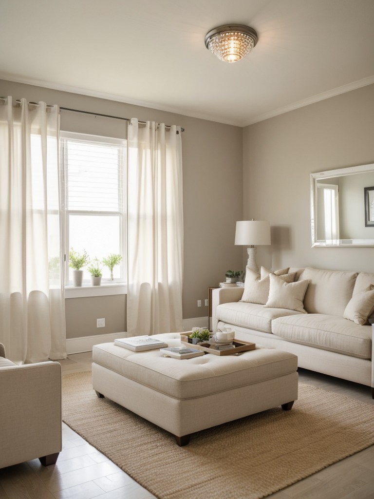Choose a cohesive color scheme with light and neutral tones to give the illusion of a larger, airy space.