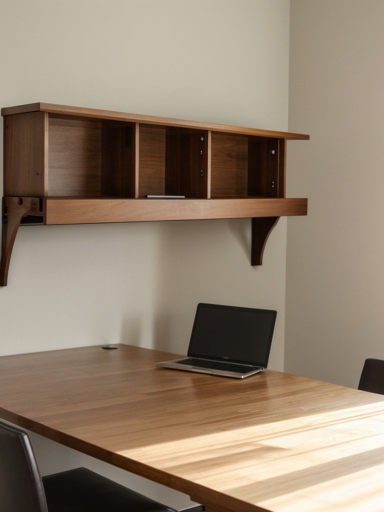 Incorporate a wall-mounted folding desk or drop-leaf table that can function as a workspace or dining area when needed.