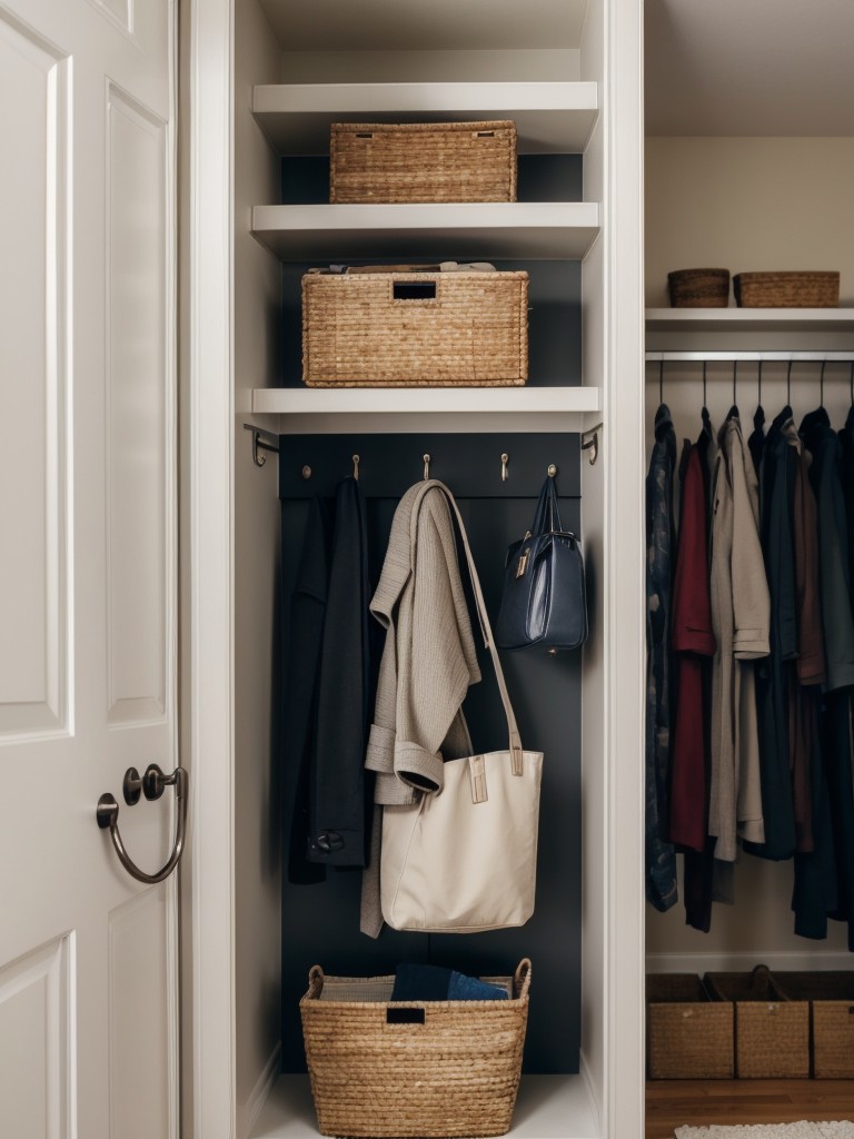 Install shelves or hooks near the entrance for coats, bags, and keys, keeping them organized and easily accessible.