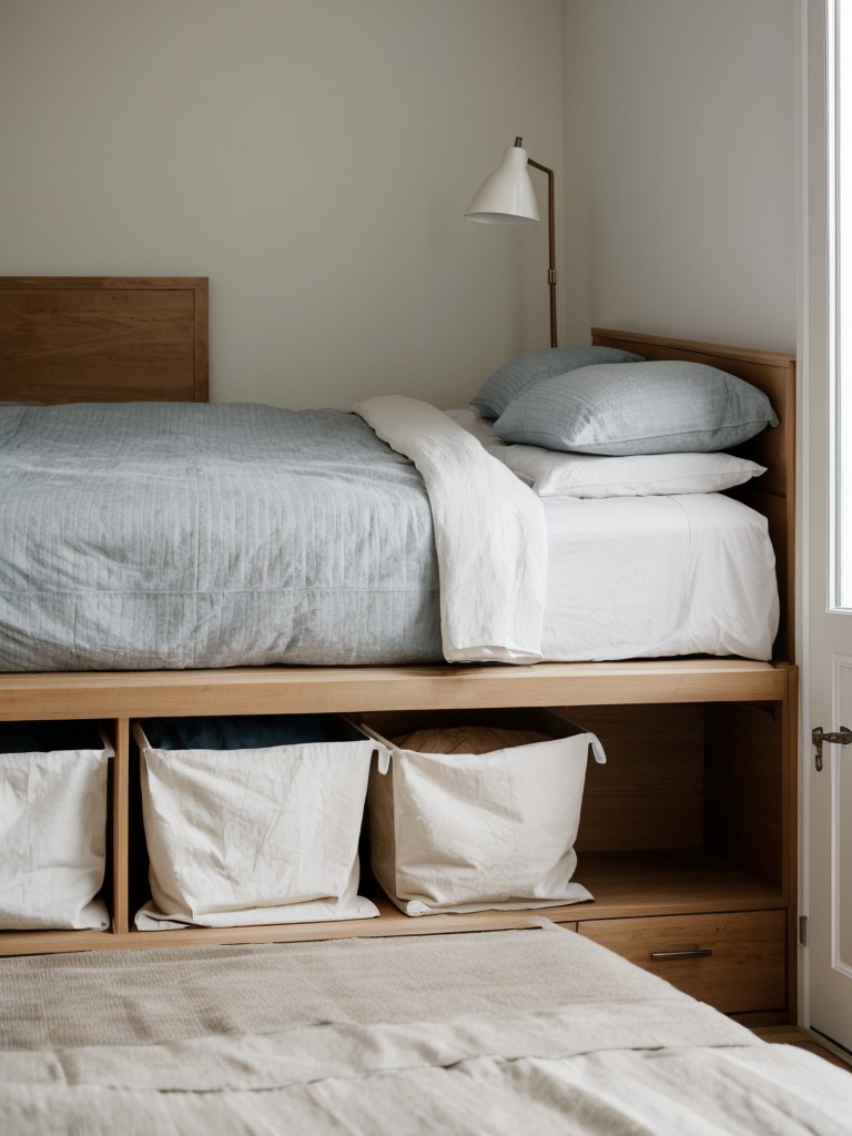 Use space-saving storage containers under the bed for seasonal clothing or linens.