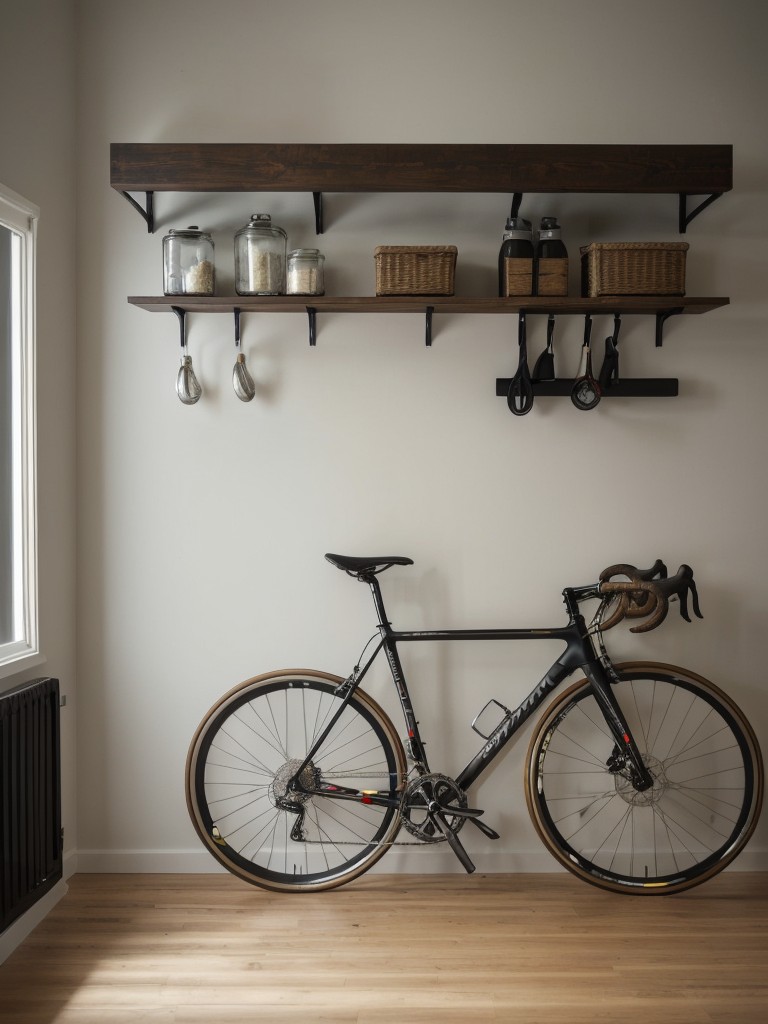 Bike storage displays that turn your bicycle into a decorative element within your apartment, highlighting its beauty while keeping it easily accessible.