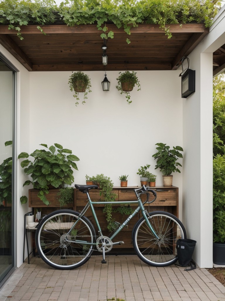 Creative bike storage ideas that incorporate plants or greenery, transforming your bicycle area into a visually pleasing and eco-friendly corner.