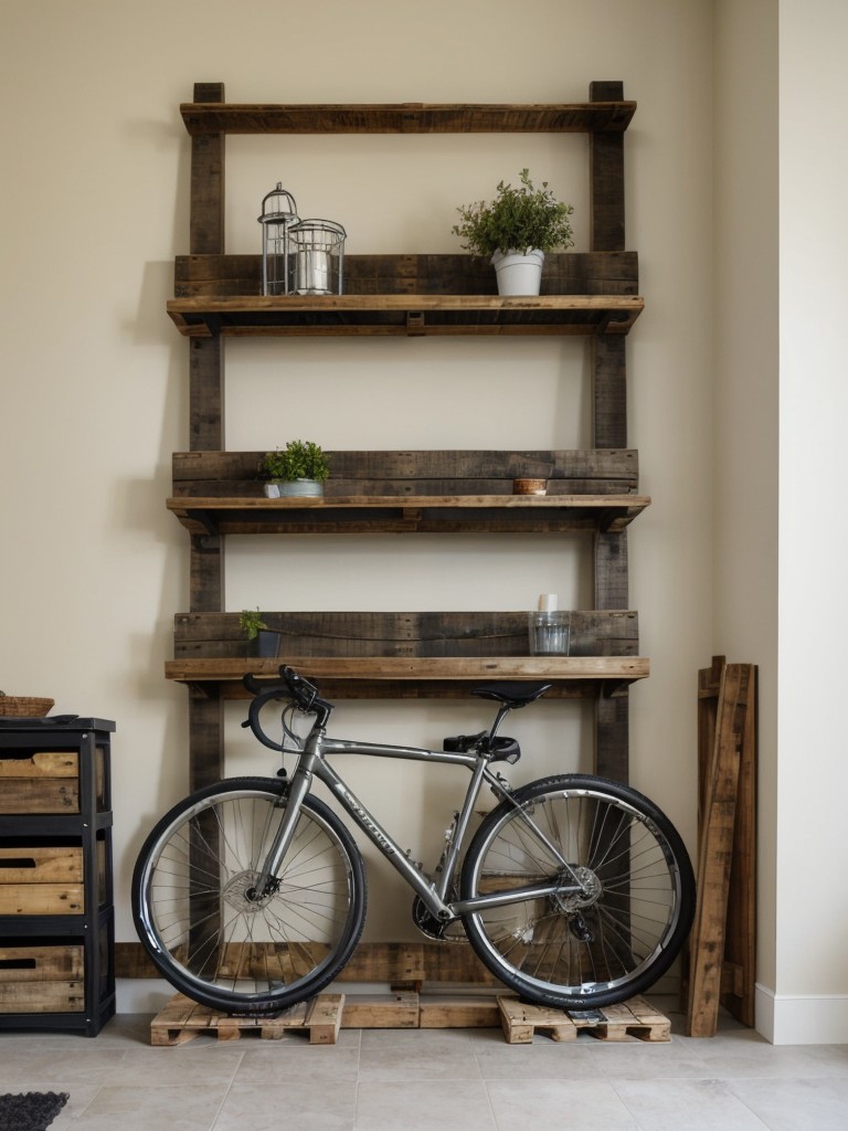 DIY bike storage solutions that repurpose everyday objects, like old ladders or pallets, into unique and affordable bicycle storage options.