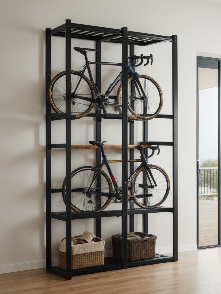 Innovative vertical bike racks that allow you to stack multiple bicycles in a sleek and space-saving manner.