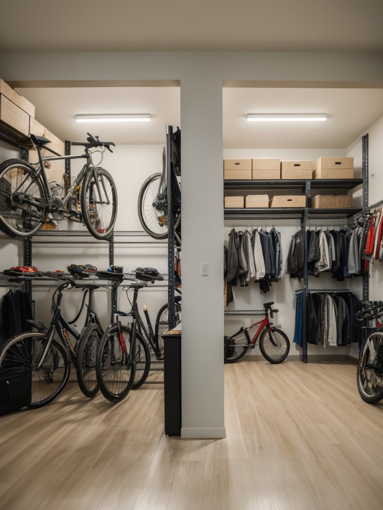 Consider creating a designated bike storage area in your apartment with a floor-to-ceiling rack or custom storage unit.