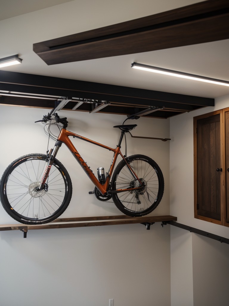 Explore bike storage solutions that mount directly on the ceiling to maximize overhead space.