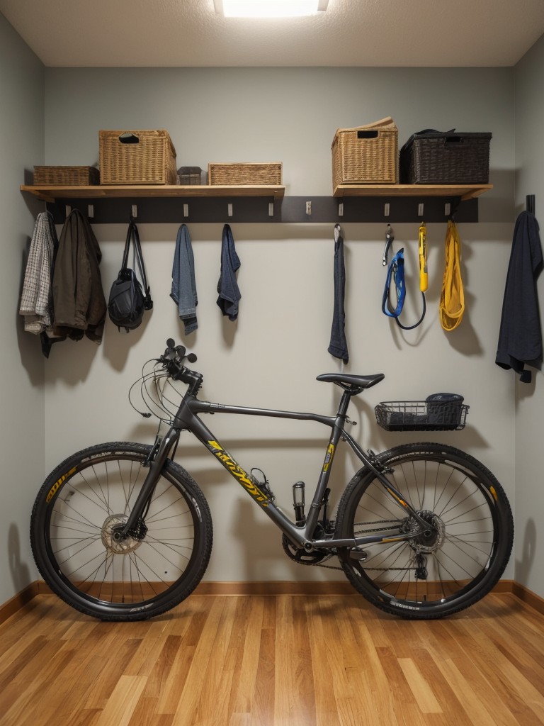 Utilize wall-mounted bike racks or hooks to save floor space.