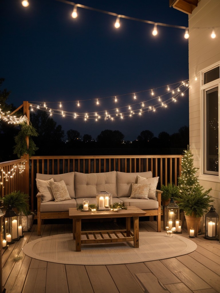 Take advantage of outdoor space, if available, by setting up a festive patio or balcony area with string lights, seating, and decorations.