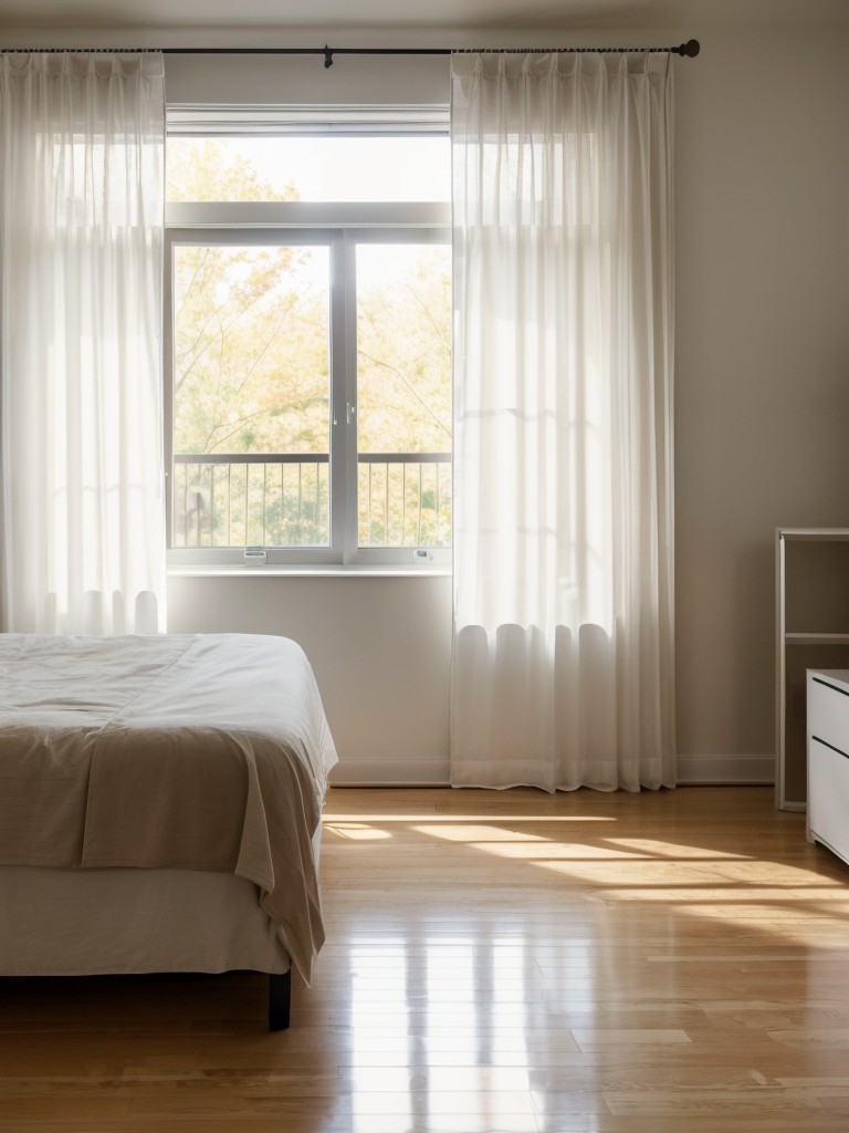 Maximizing natural light in a small studio apartment by keeping window treatments minimal or opting for sheer curtains to allow sunlight to permeate the space.