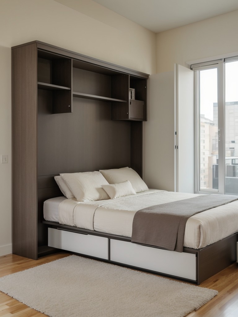 Utilizing dual-purpose furniture in a small studio apartment, such as a Murphy bed that can fold up into the wall during the day to free up floor space.