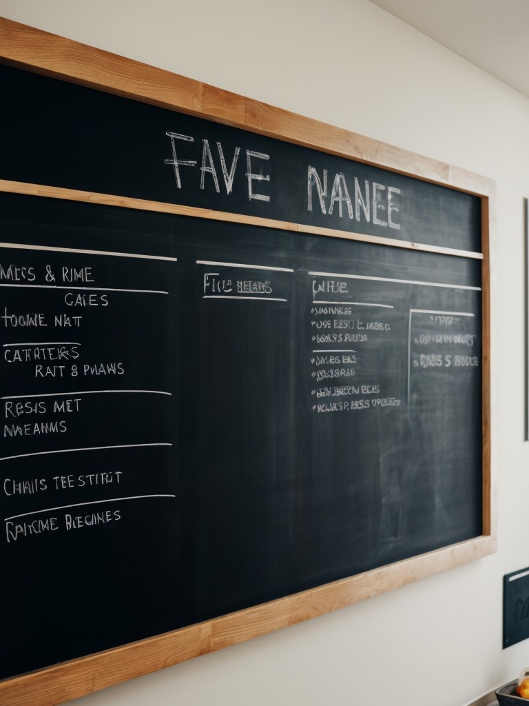 Hang a chalkboard or whiteboard on the wall for meal planning and grocery lists.