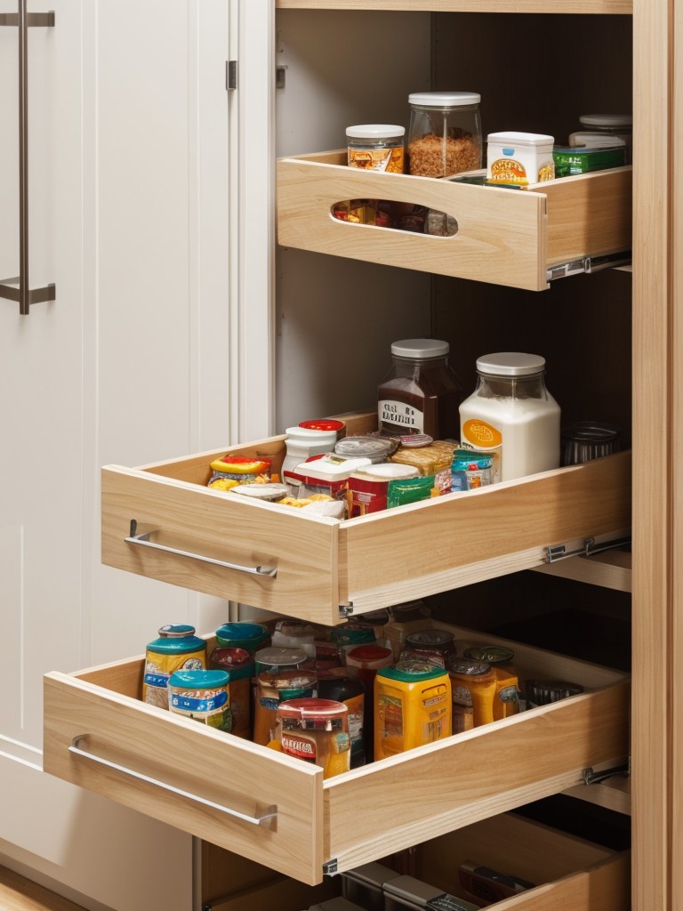 Install a pull-out pantry or sliding drawers to keep breakfast essentials organized.