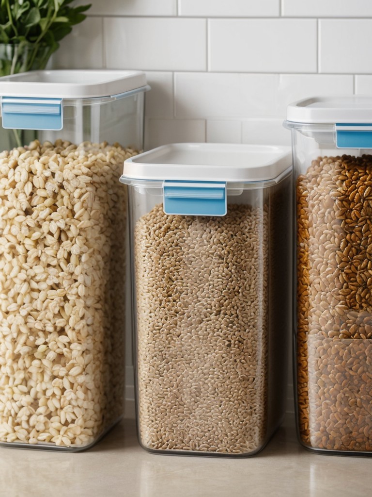 Save time and space by using stackable and space-saving storage containers for cereals and grains.