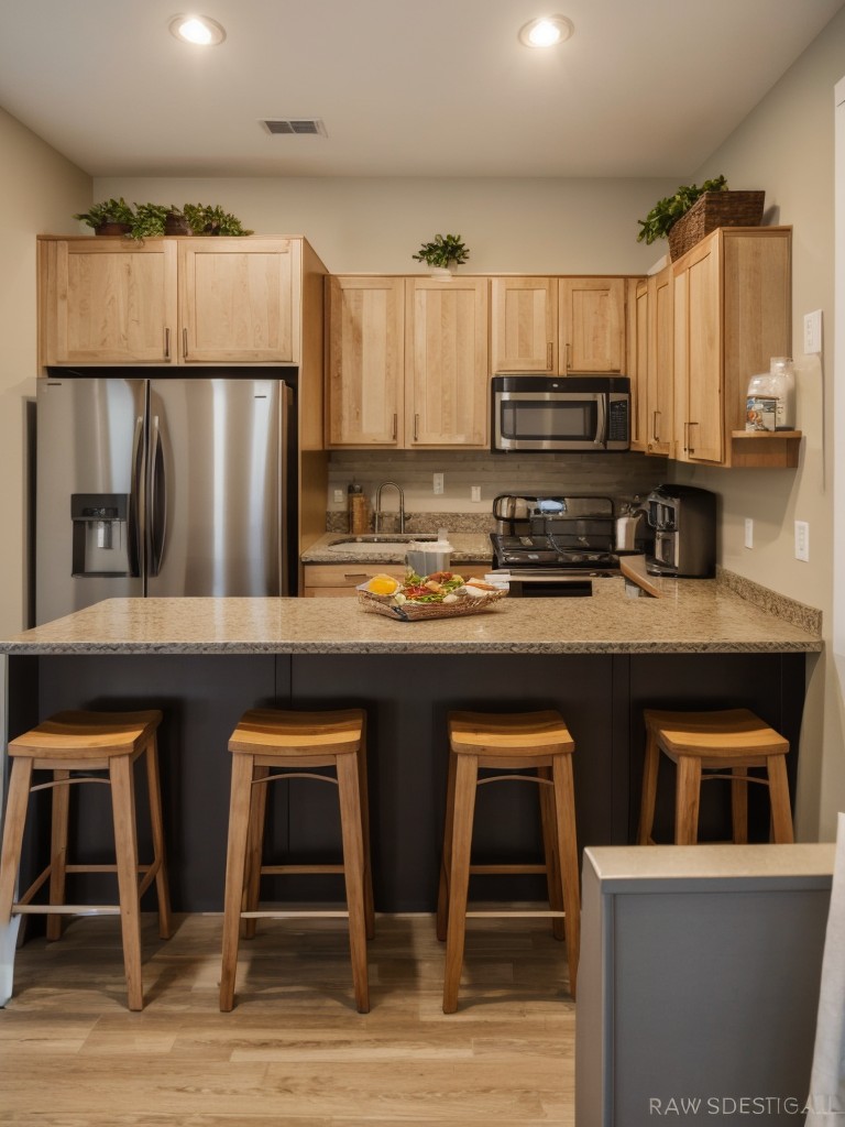 Utilize a breakfast bar for a convenient dining option in small apartments.