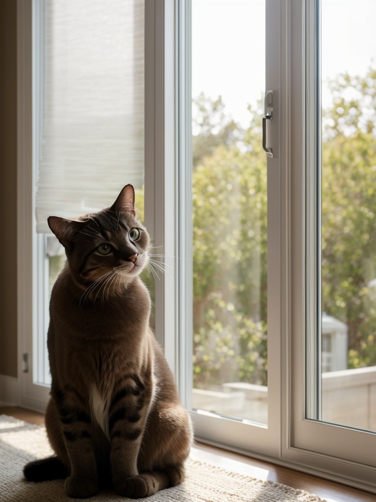 Considering window treatments that allow your cat to enjoy natural light and observe the outside world while maintaining privacy.