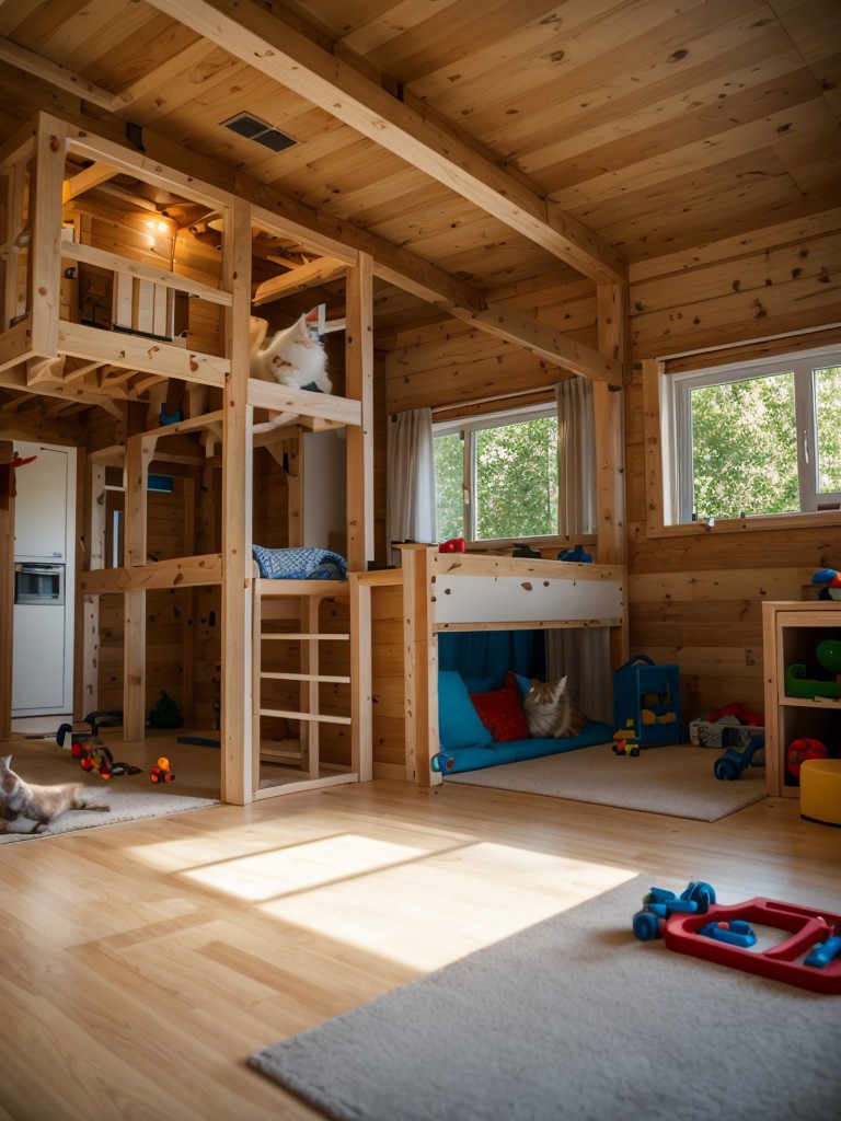 Designing a dedicated play area with toys, tunnels, and interactive games to keep your cat entertained and active in a small apartment.