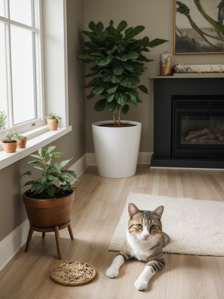 Incorporating cat-friendly plants that are non-toxic and safe for your pet to enjoy, such as catnip or cat grass.