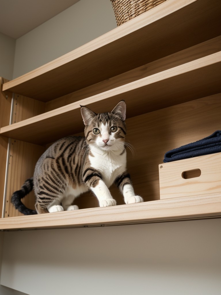 Installing cat-friendly shelving systems that not only provide storage space but also serve as climbing areas for your feline companion.