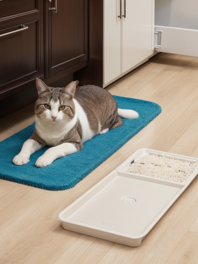 Litter box mats or trays that help contain stray litter and reduce tracking, making it easier to keep your apartment clean and tidy.