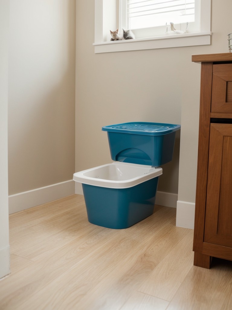 Litter box placement ideas that optimize the flow of your apartment, ensuring easy accessibility for your cat while maintaining harmony in your living space.