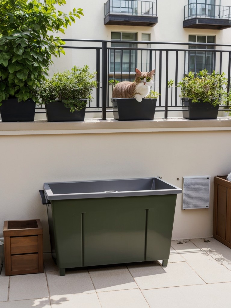 Outdoor litter box ideas for apartments with balconies or rooftop access, creating a designated area for your cat to enjoy fresh air while minimizing indoor odors and mess.