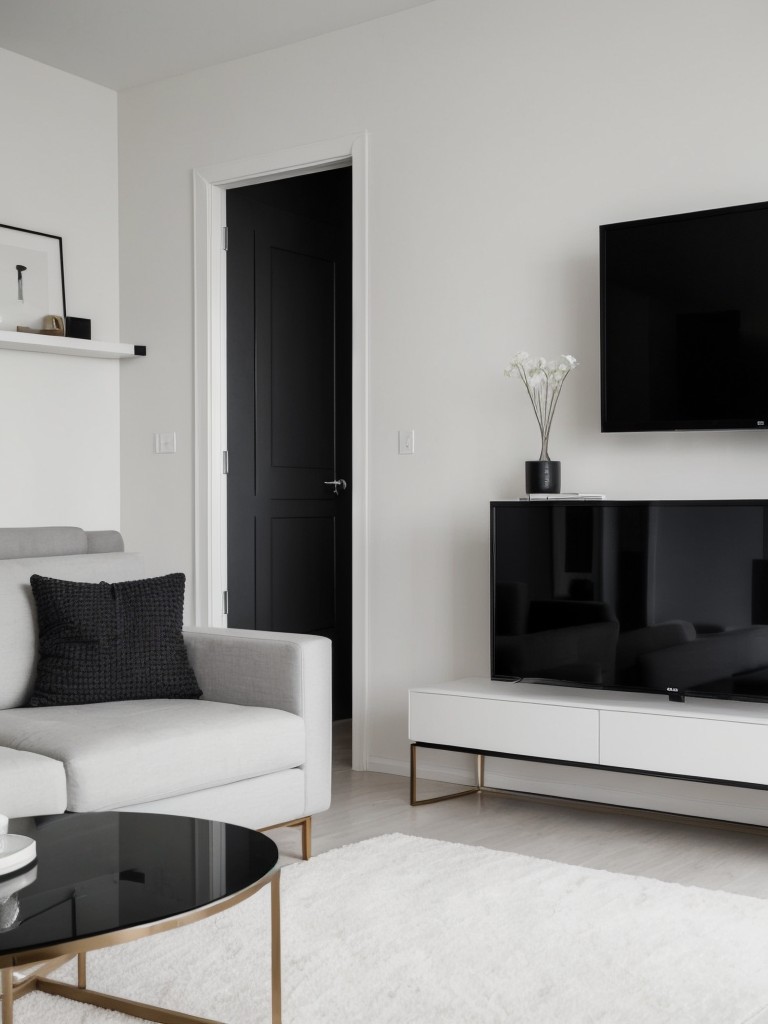 Achieve a modern and minimalist look in a city apartment living room with a monochromatic color scheme, sleek furniture pieces, and minimalistic decor accessories.