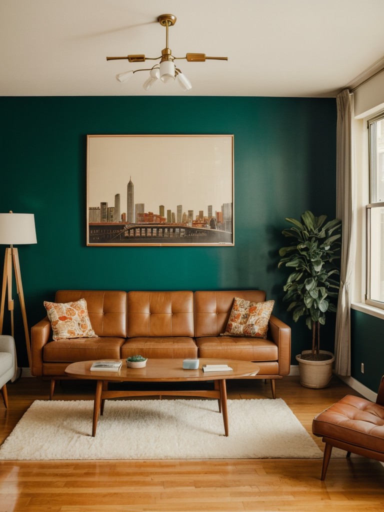 Incorporate retro vibes into a city apartment living room with vintage furniture, mid-century modern accents, and nostalgic artwork for a stylish and timeless look.