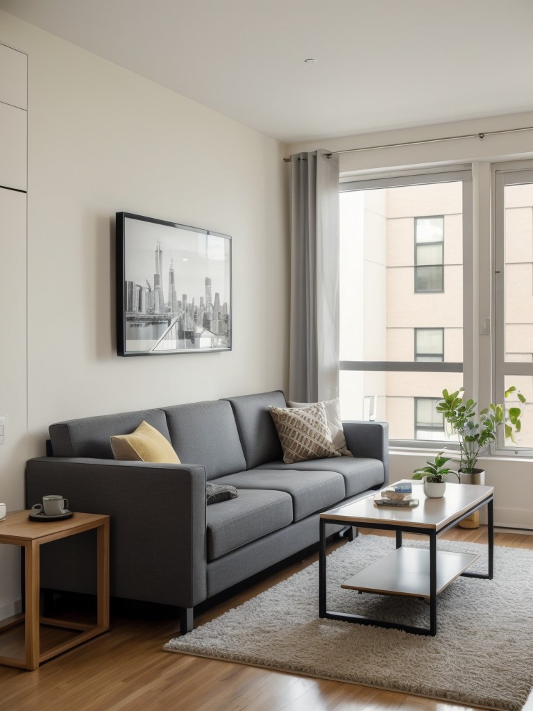 Maximize the functionality of a small city apartment living room by incorporating a modular furniture system, allowing for flexible seating arrangements and efficient space utilization.