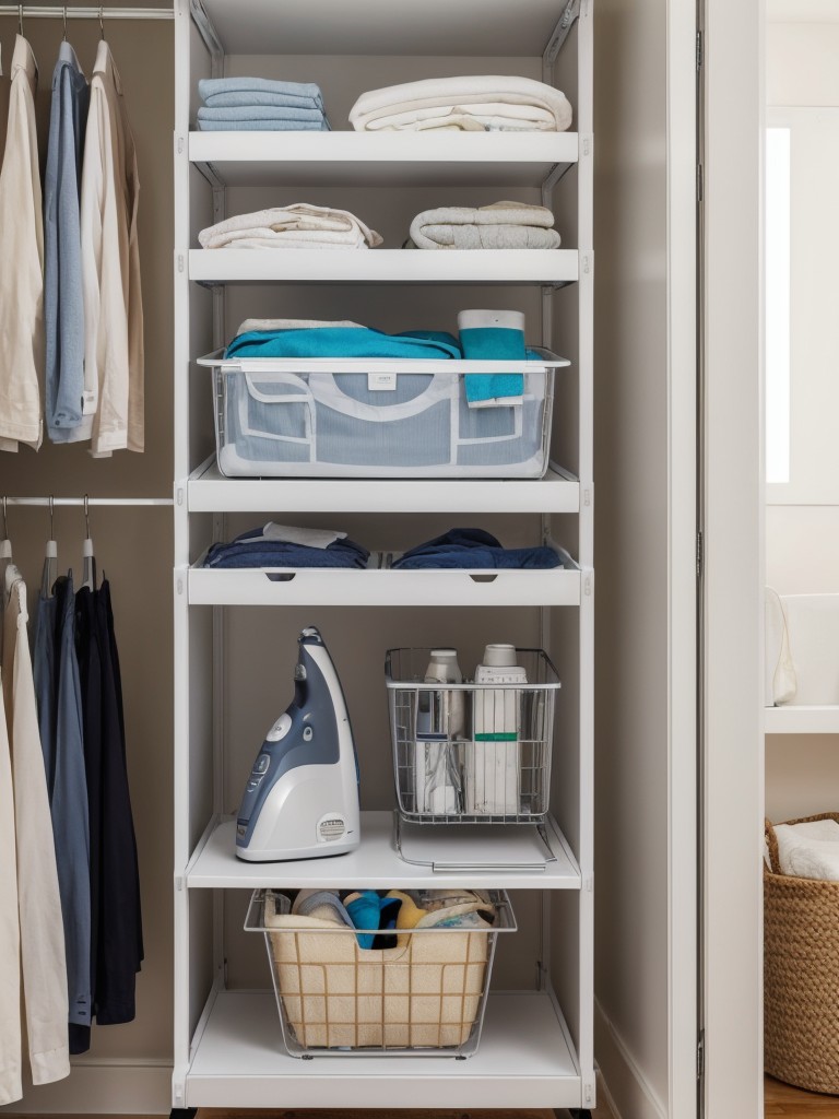Install a built-in ironing board or fold-out ironing station within your closet for convenience and space-saving.