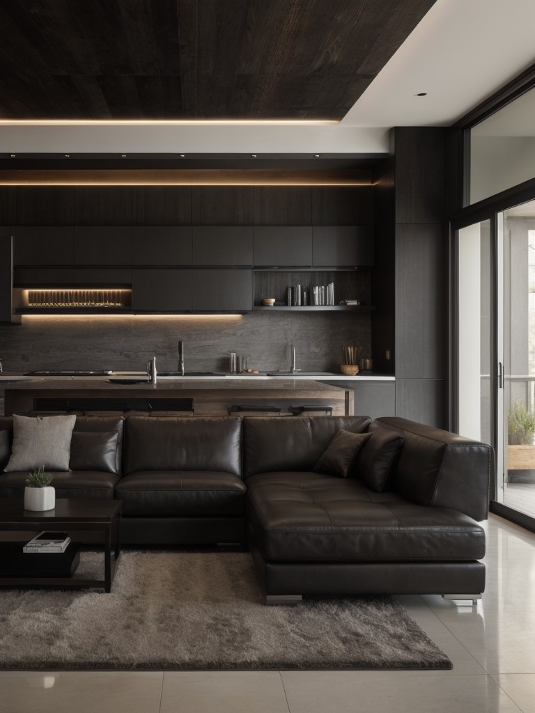 Incorporating masculine colors and materials, like dark wood finishes, black and gray accents, and leather upholstery, to create a sleek and modern aesthetic.
