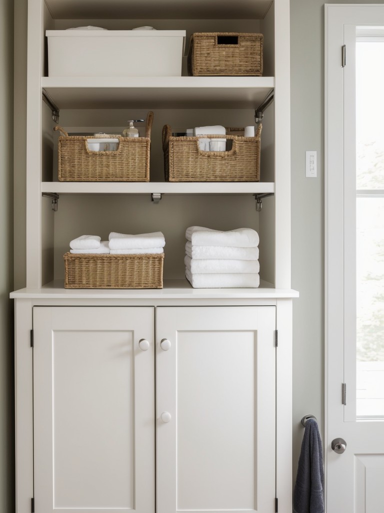 Maximizing bathroom storage with wall-mounted cabinets, over-the-door organizers, and freestanding shelves.