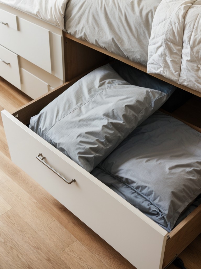 Utilizing under-bed storage solutions, such as rolling bins or vacuum-sealed bags, to keep seasonal clothing or bedding neatly stowed away.