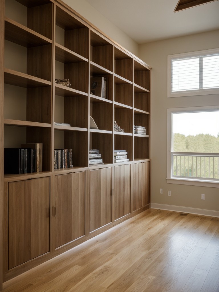 Utilizing vertical space with tall bookshelves or floor-to-ceiling storage units to keep clutter at bay.