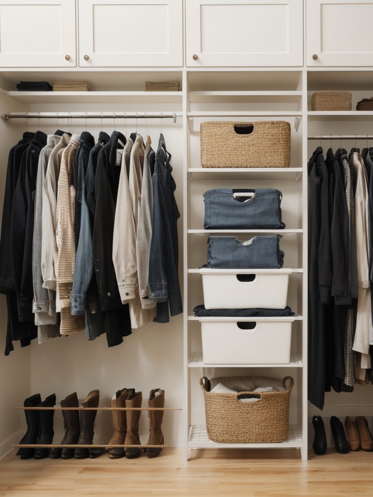 Consider installing a hanging rod and hooks on the walls for easily accessible clothing storage.