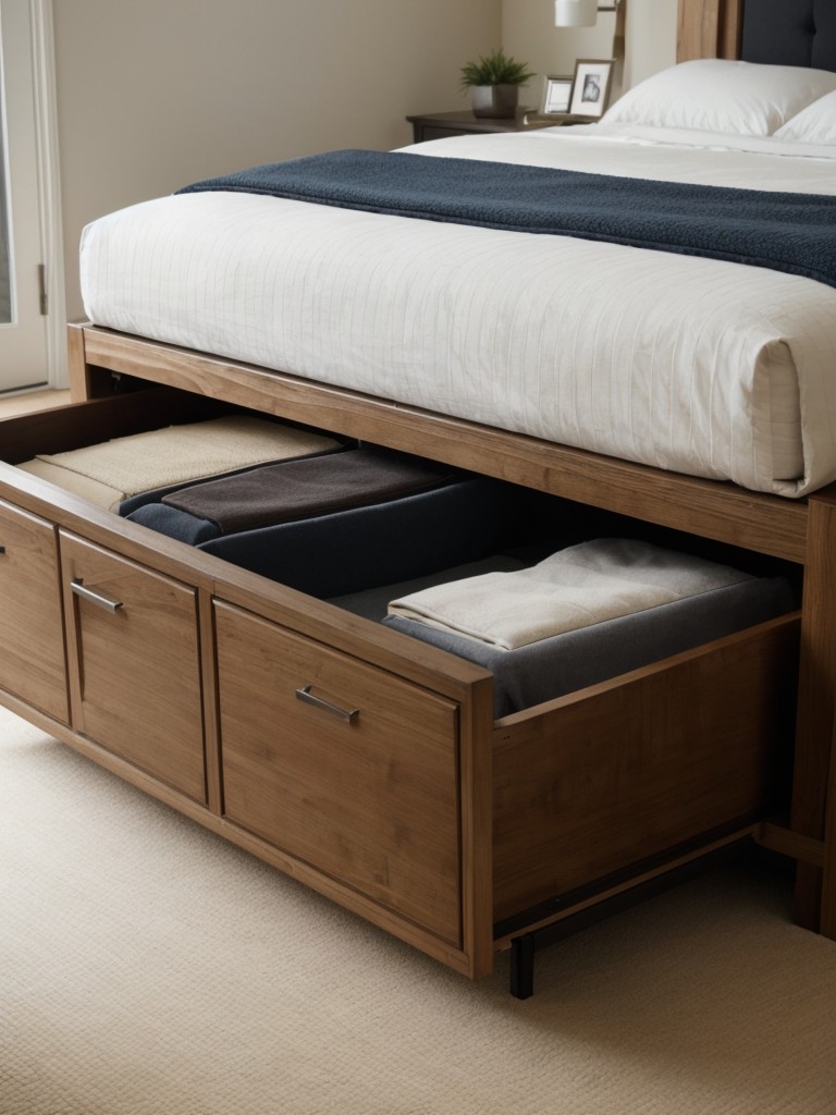 Opt for furniture pieces that offer hidden storage compartments, like beds with built-in drawers or ottomans with storage space.