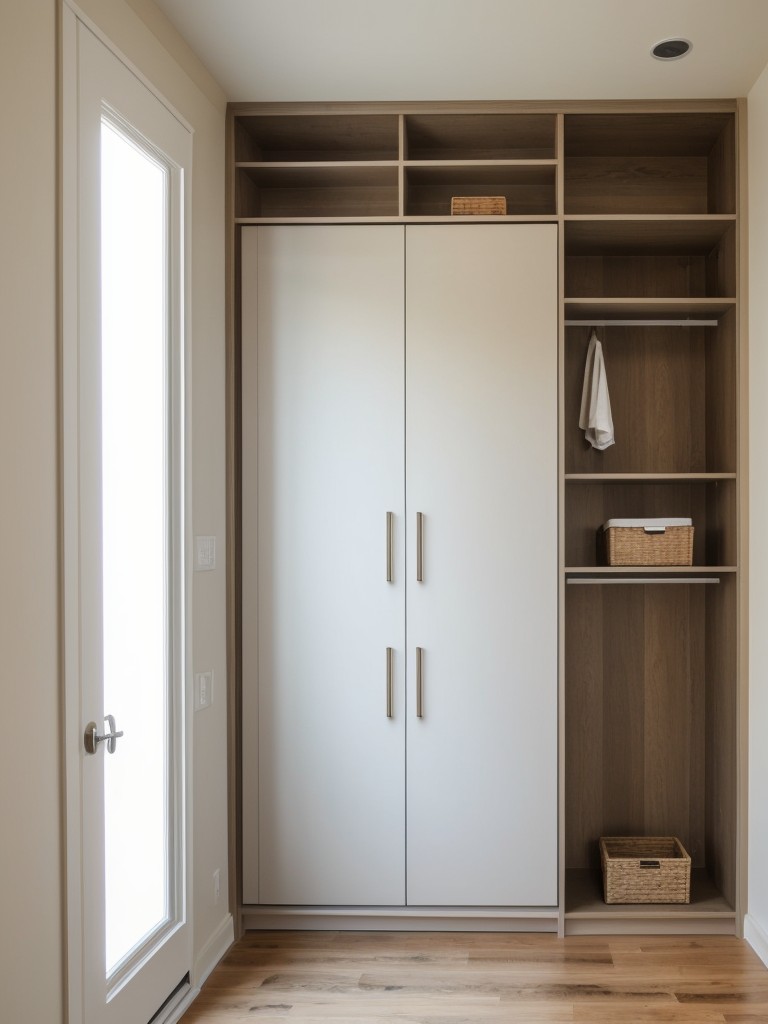 Utilize vertical space with a floor-to-ceiling wardrobe or shelving unit.
