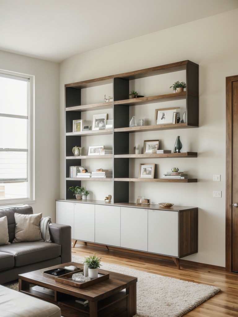 Incorporate floating shelves or wall-mounted storage units to maintain a clutter-free and organized look in a contemporary living room.