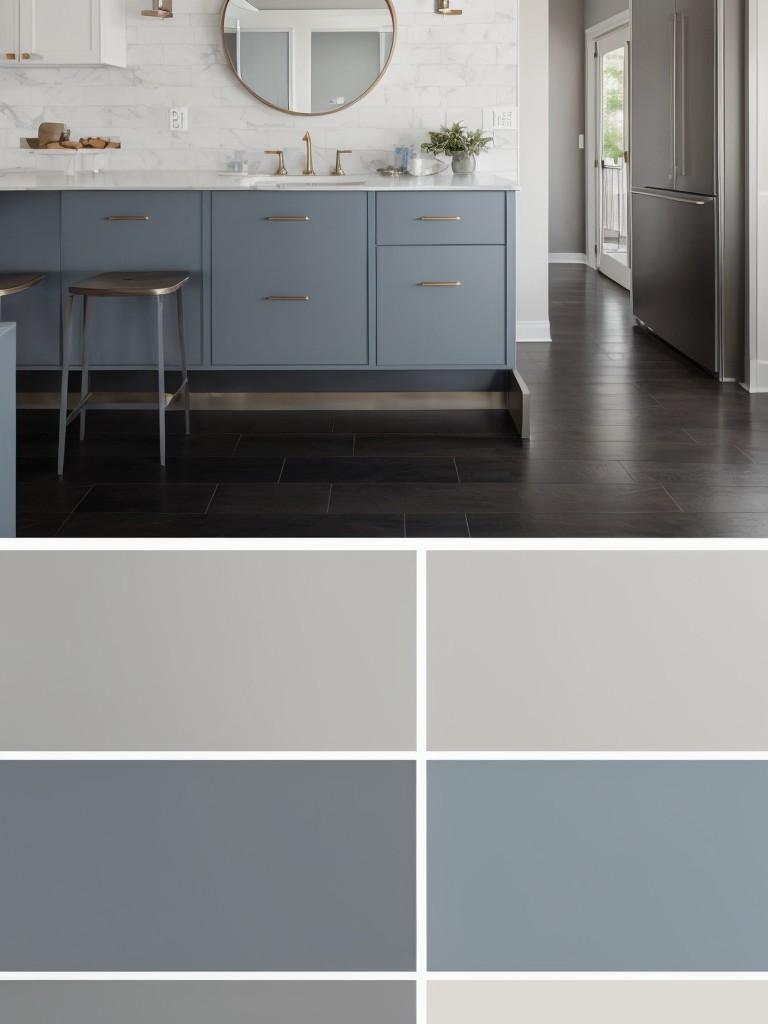 Opt for a contemporary color palette, such as cool grays and blues, balanced with warm metallic accents.