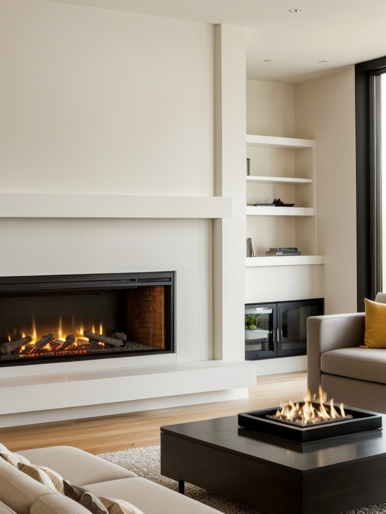 Opt for a minimalist fireplace design, such as a sleek ethanol or gas fireplace, as a focal point in a contemporary living room.